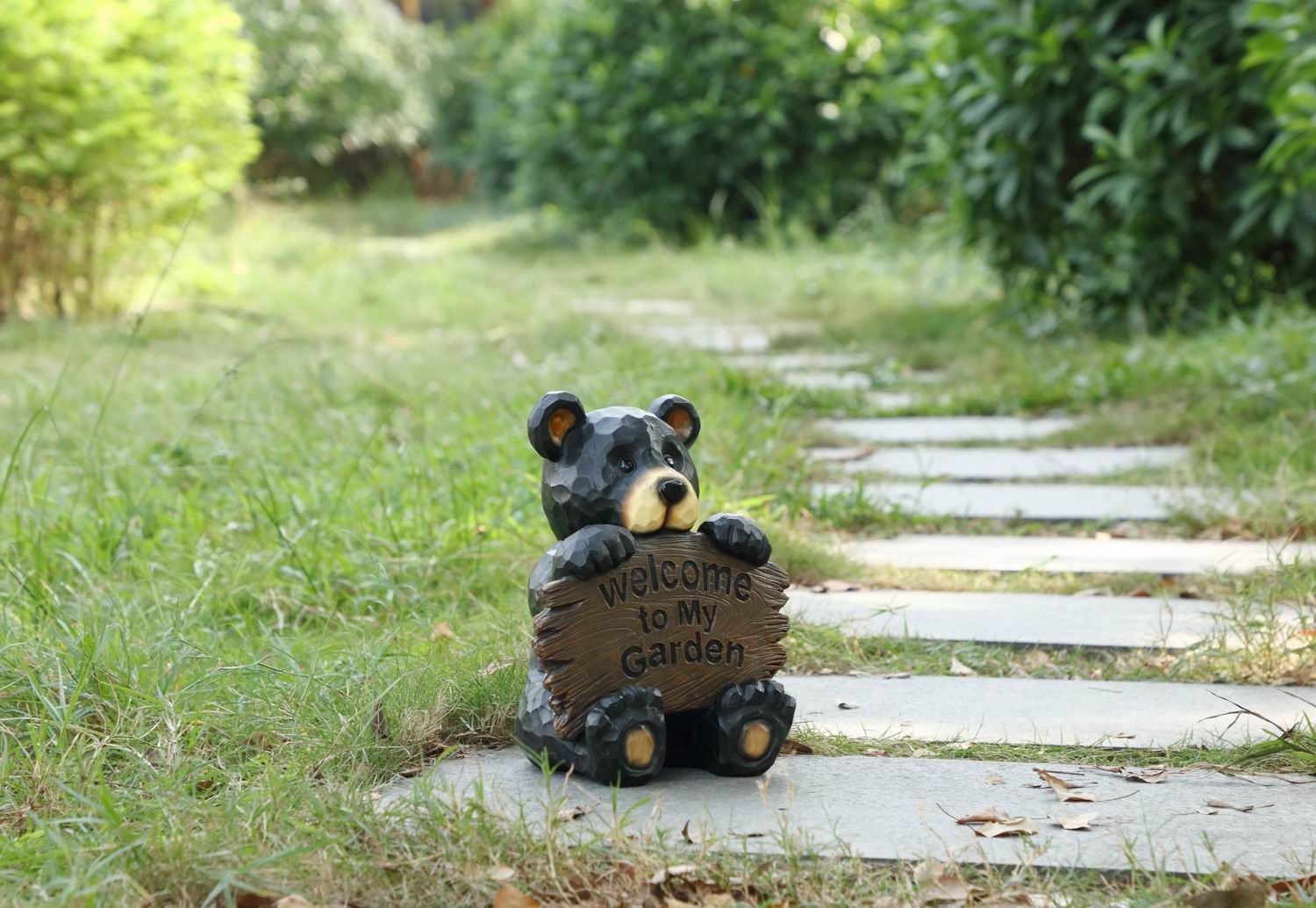 75619-J - BEAR CUB HOLDING WELCOME TO MY GARDEN / 12.25&quot; H