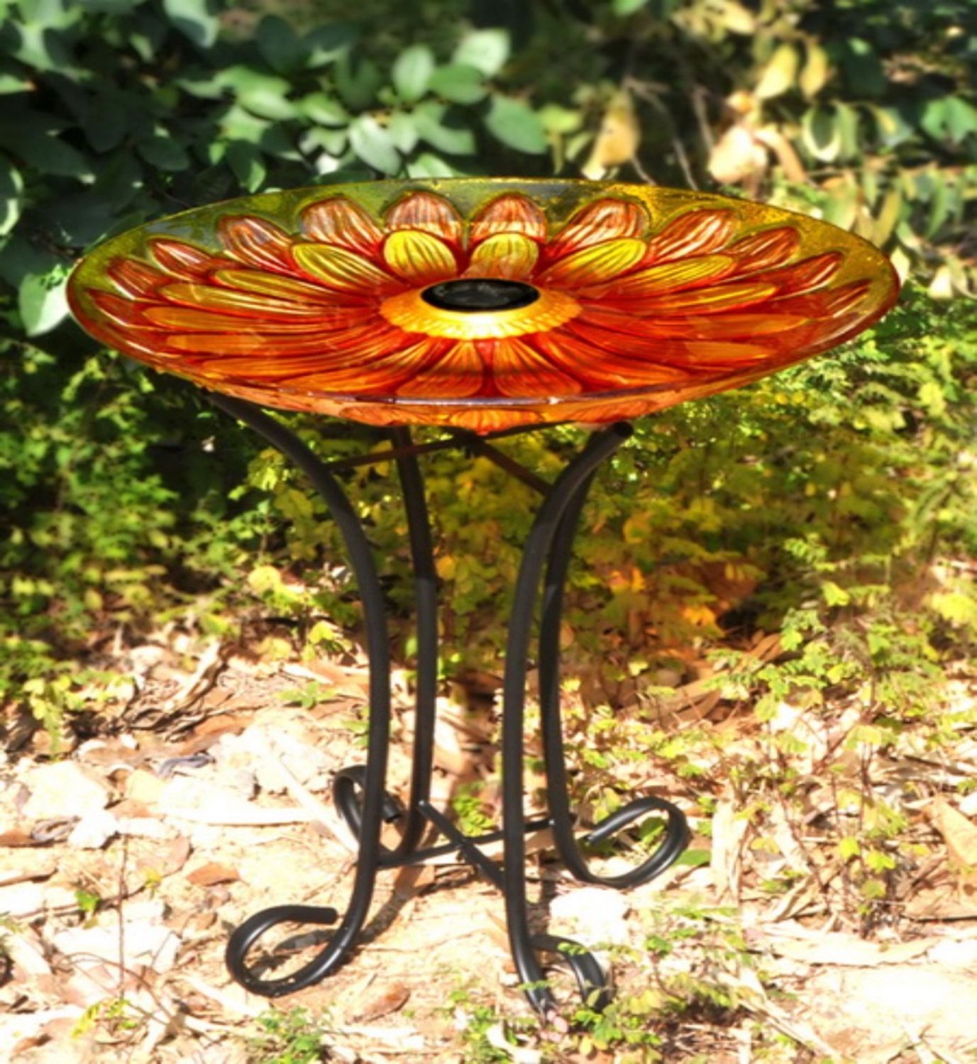 78415-A - SOLAR FLORAL GLASS BIRD BATH W/STAND / 21&quot; H