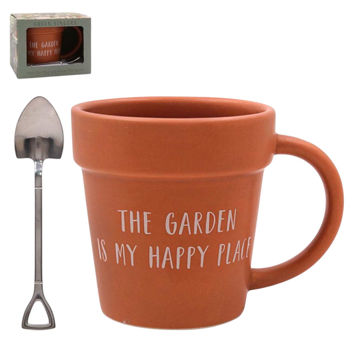 LP75477 - PLANT POT MUG W/SHOVEL TEASPOON - THE GARDEN IS MY HAPPY PLACE