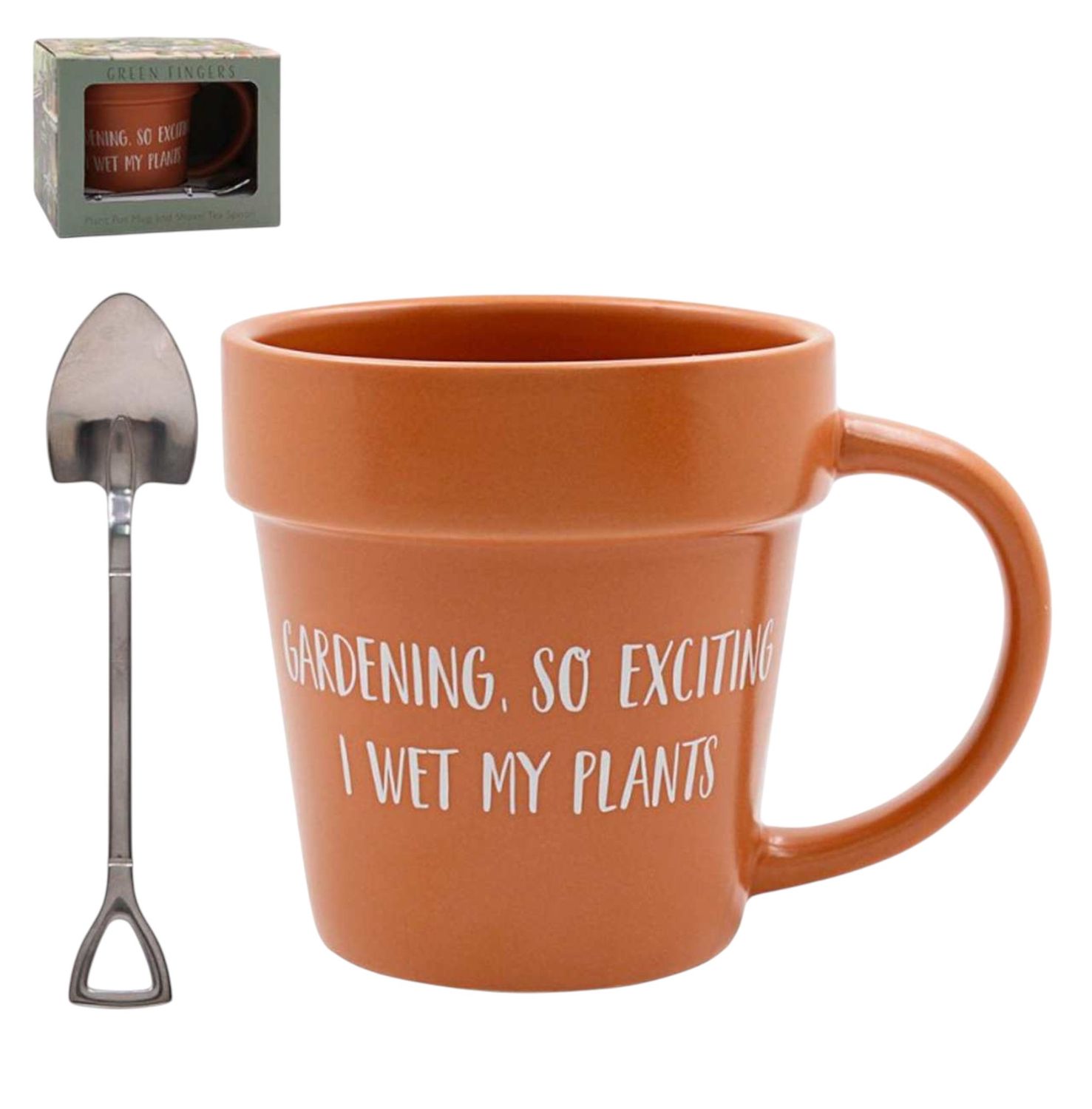 LP75479 - PLANT POT MUG W/SHOVEL TEASPOON - GARDENING, SO EXCITING I WET MY PLANTS