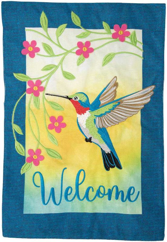 CS55632 - DELUXE GARDEN FLAG - WELCOME HUMMINGBIRD