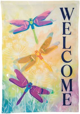 CS55630 - DELUXE GARDEN FLAG - WELCOME DRAGONFLIES