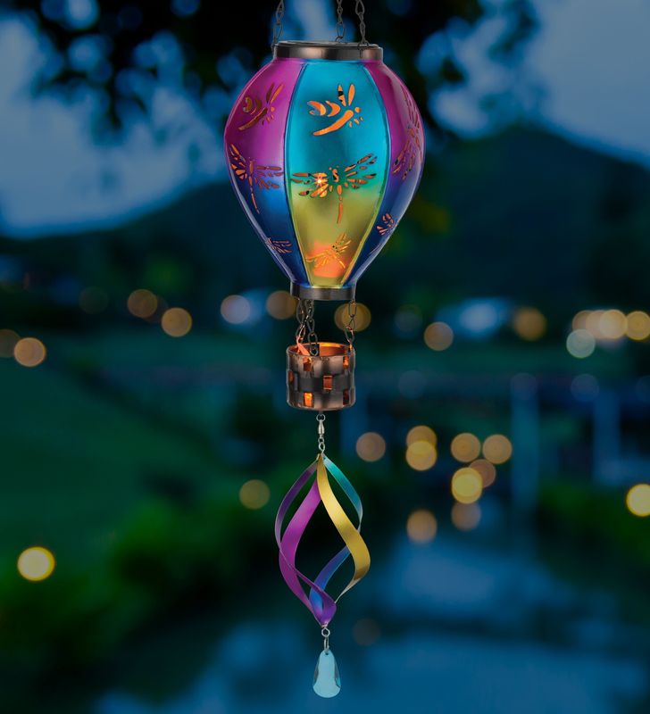 13515 - HOT AIR BALLOON SPINNING SOLAR LANTERN - DRAGONFLY