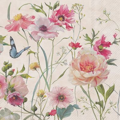 C1069959 - NAPKIN: COCKTAIL - LIVING WILDFLOWERS / LIGHT ROSE