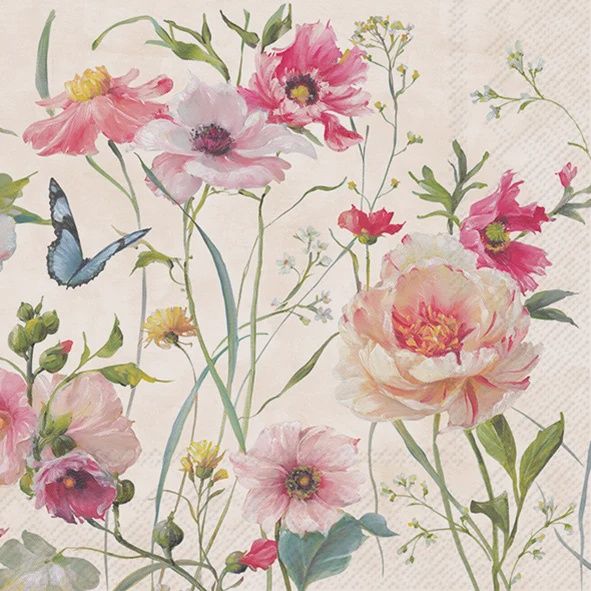 C1069959 - NAPKIN: COCKTAIL - LIVING WILDFLOWERS / LIGHT ROSE
