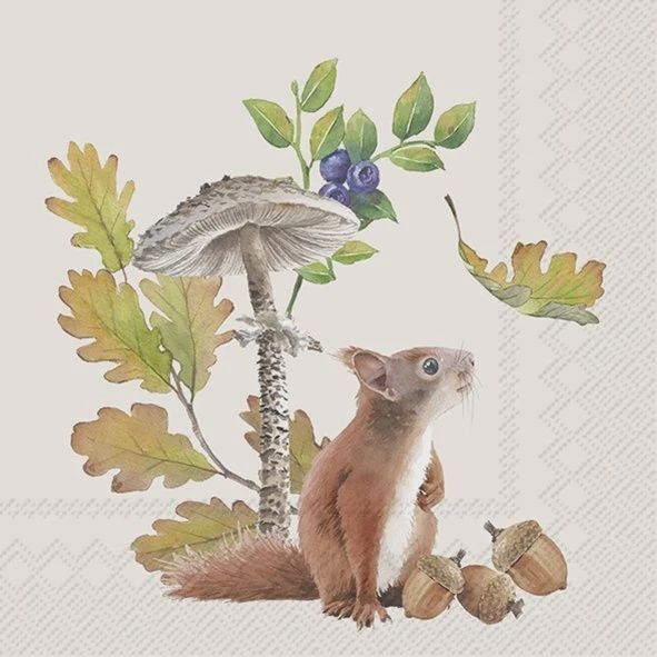 C1082960 - COCKTAIL NAPKIN / FALL SQUIRREL CREAM