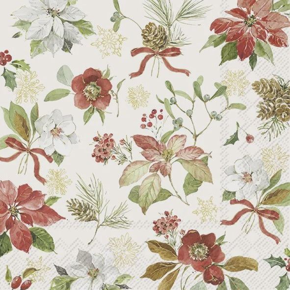 L1087460 - LUNCHEON NAPKIN / POINSETTIA FLOWERS CREAM