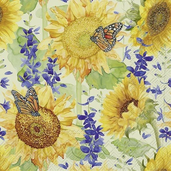 C1089720 - COCKTAIL NAPKIN / SUNFLOWER AND LARKSPUR GREEN