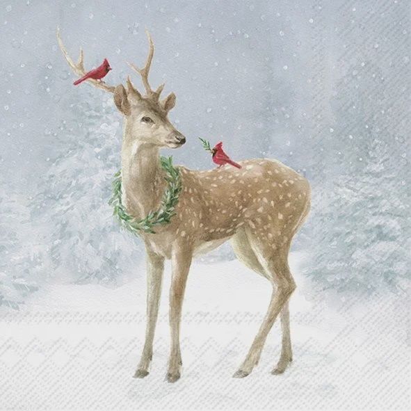 C1084040 - COCKTAIL NAPKIN / DEER IN SNOW BLUE