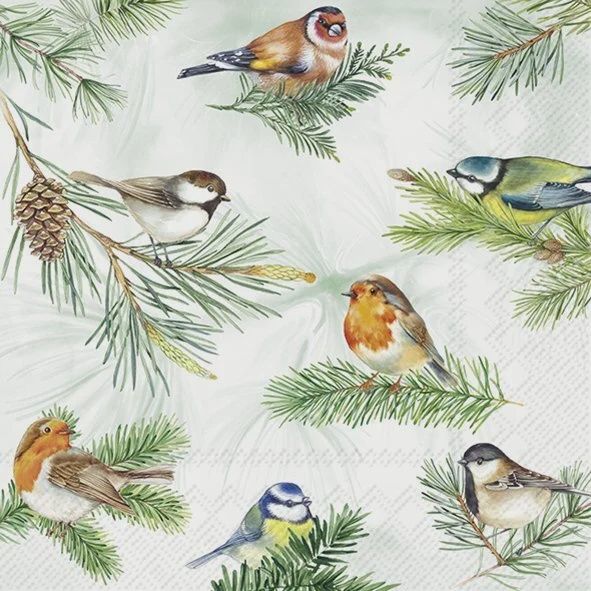 L1087220 - LUNCHEON NAPKIN / CHARMING BIRDS GREEN