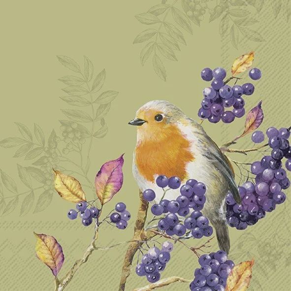L1085020 - LUNCHEON NAPKIN / BIRD LIFE GREEN