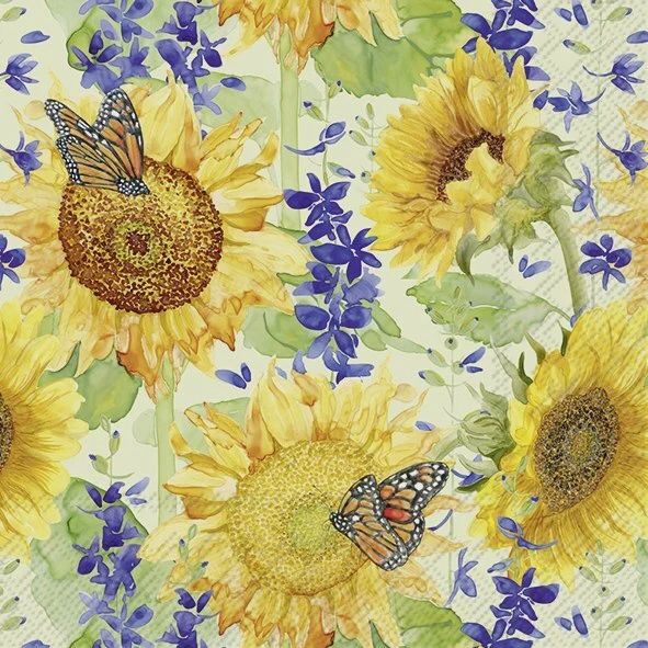 L1089720 - LUNCHEON NAPKIN / SUNFLOWER AND LARKSPUR GREEN