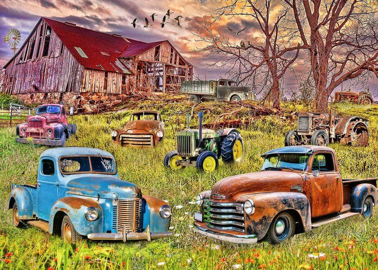 1000 PC - 474 - PUZZLE - OLD TRUCKS AND TRACTORS