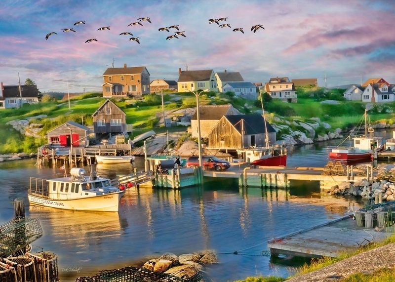 1000 PC - 430 - PUZZLE - LIGHTHOUSE AND BOATS / PEGGY&#39;S COVE, NOVA SCOTIA