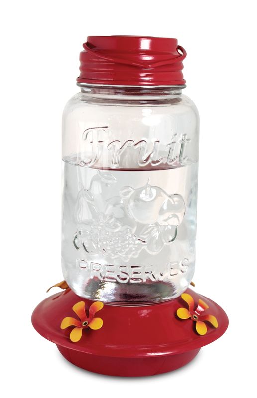 88156 - MASON JAR STYLE GLASS HUMMINGBIRD FEEDER