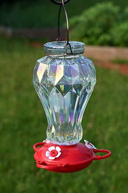 88061 - GLASS HUMMINGBIRD FEEDER - IRIDESCENT