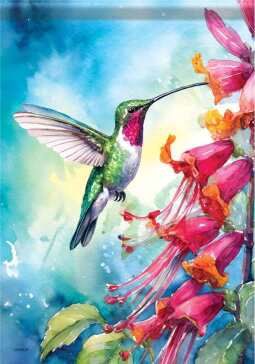 CS54384 - LARGE FLAG - HUMMBIRD &amp; FUCHSIA