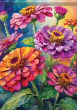 CS53367 - GARDEN FLAG -  COLORFUL ZINNIAS