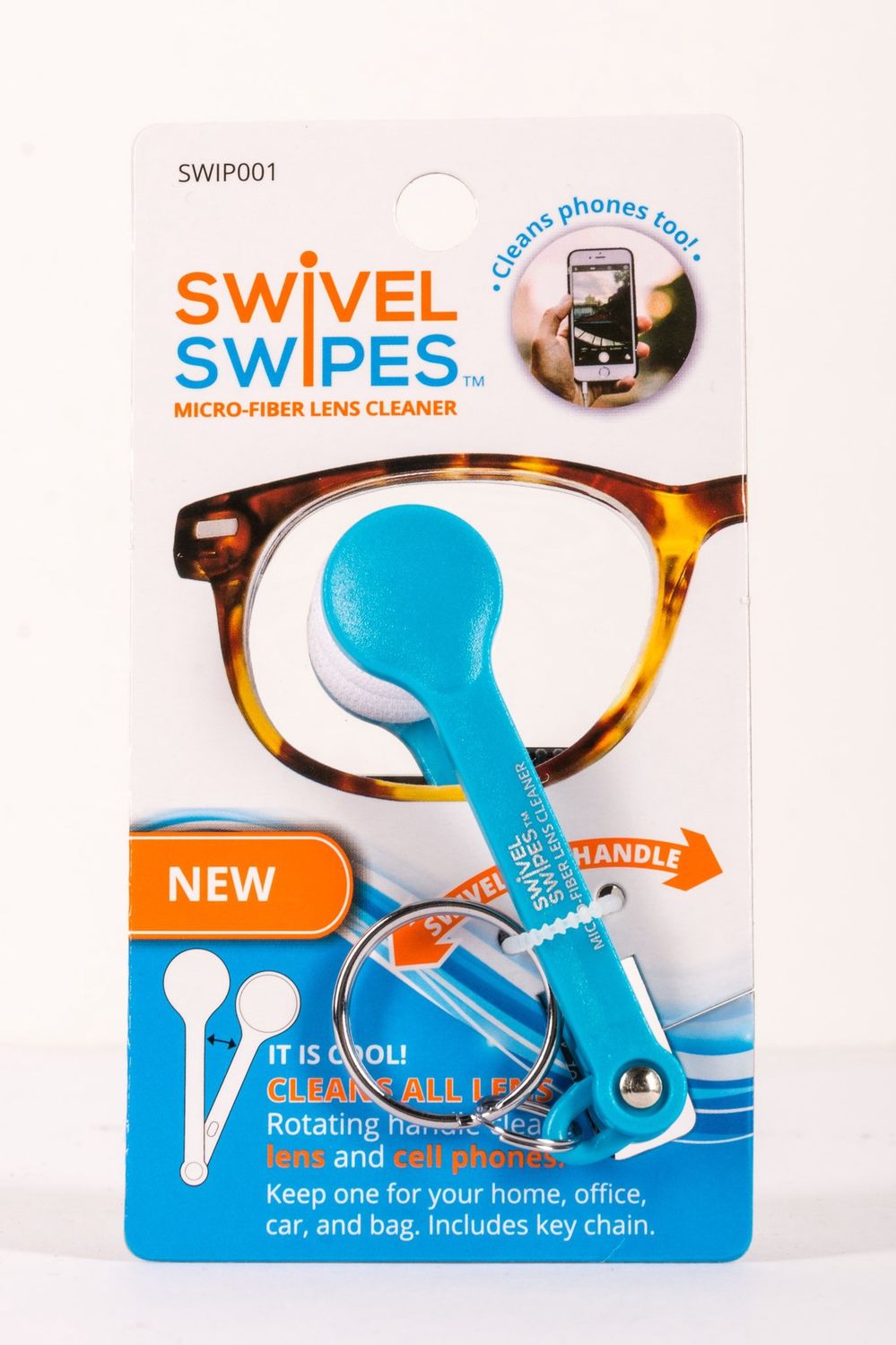 SWIP001 - SWIVEL SWIPES MICRO FIBRE LENS CLEANER KEY CHAIN