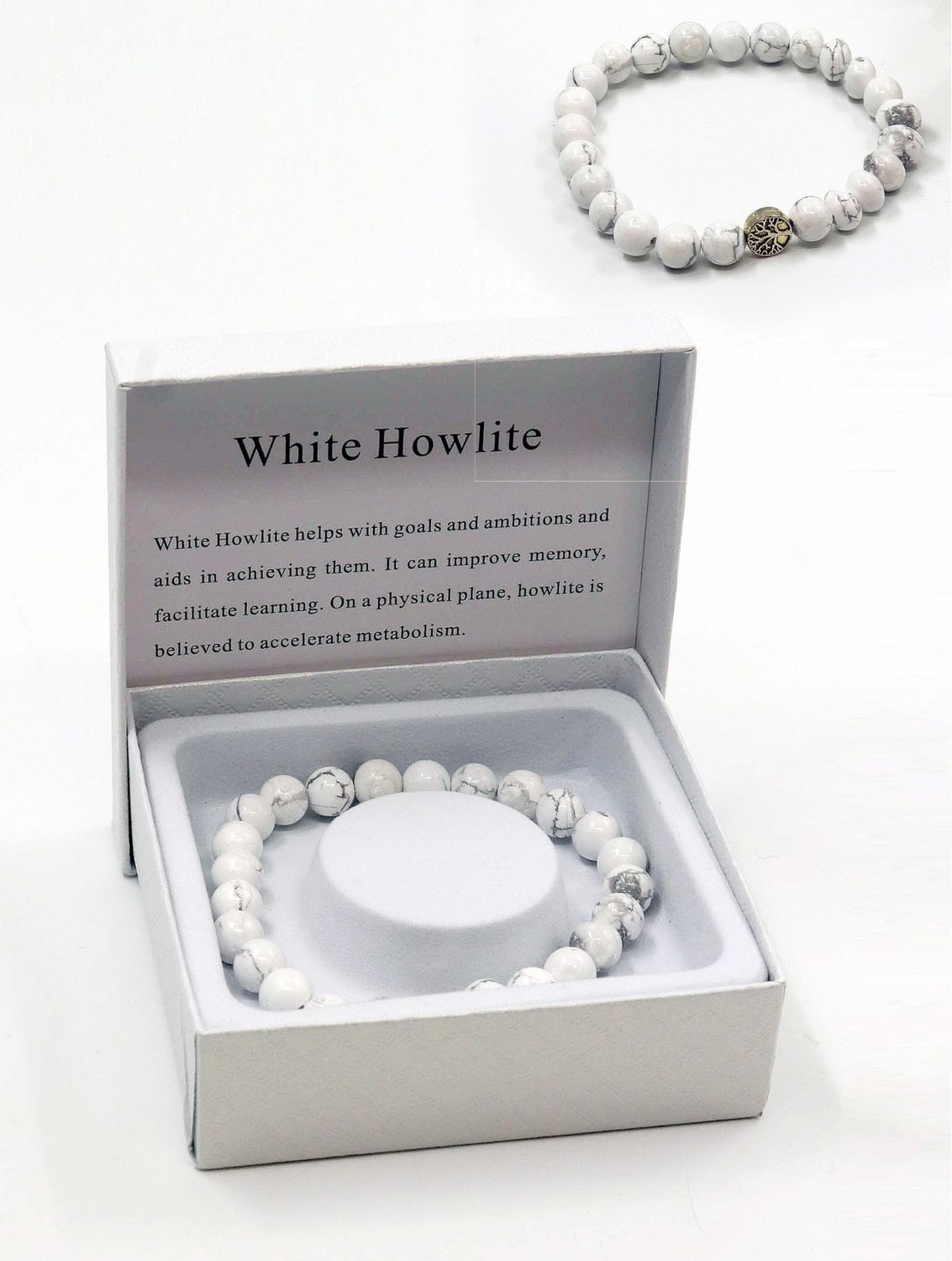 BR1235-03 - BLESSING BEAD BRACELET / WHITE HOWLITE