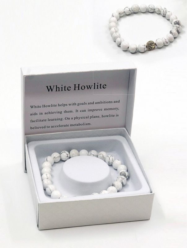 BR1235-03 - BLESSING BEAD BRACELET / WHITE HOWLITE