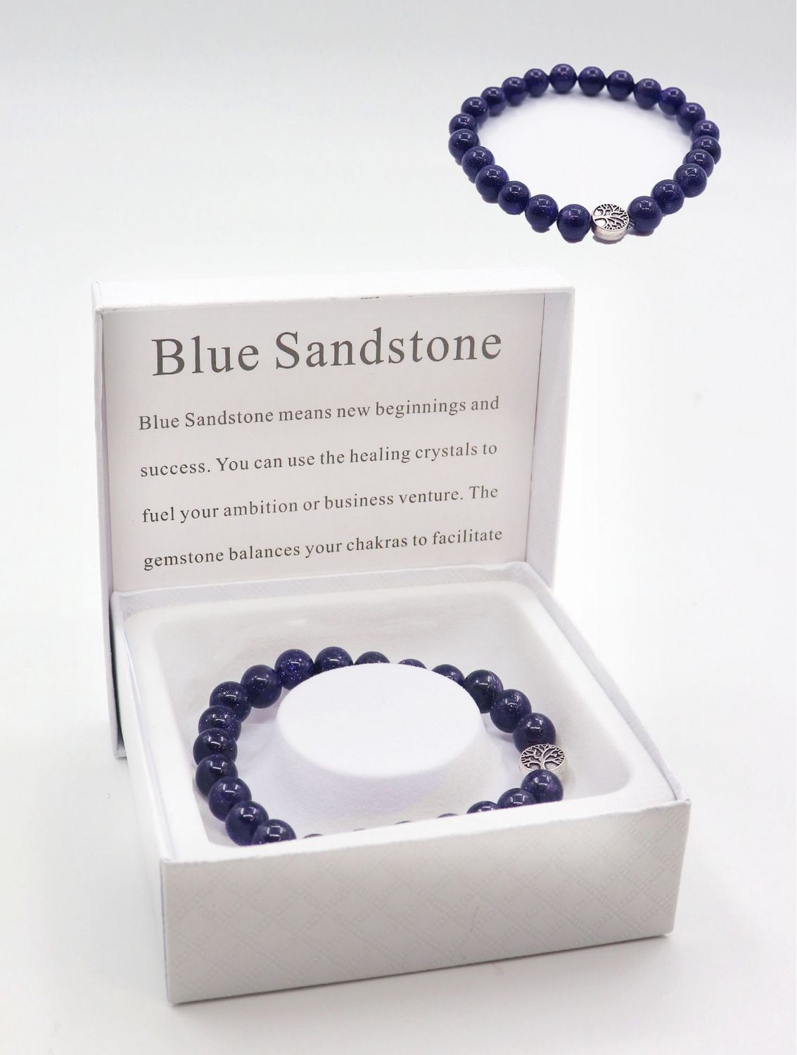 BR1235-01 - BLESSING BEAD BRACELET / BLUE SANDSTONE