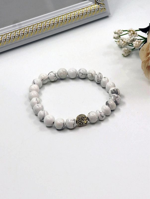 BR1235-03 - BLESSING BEAD BRACELET / WHITE HOWLITE