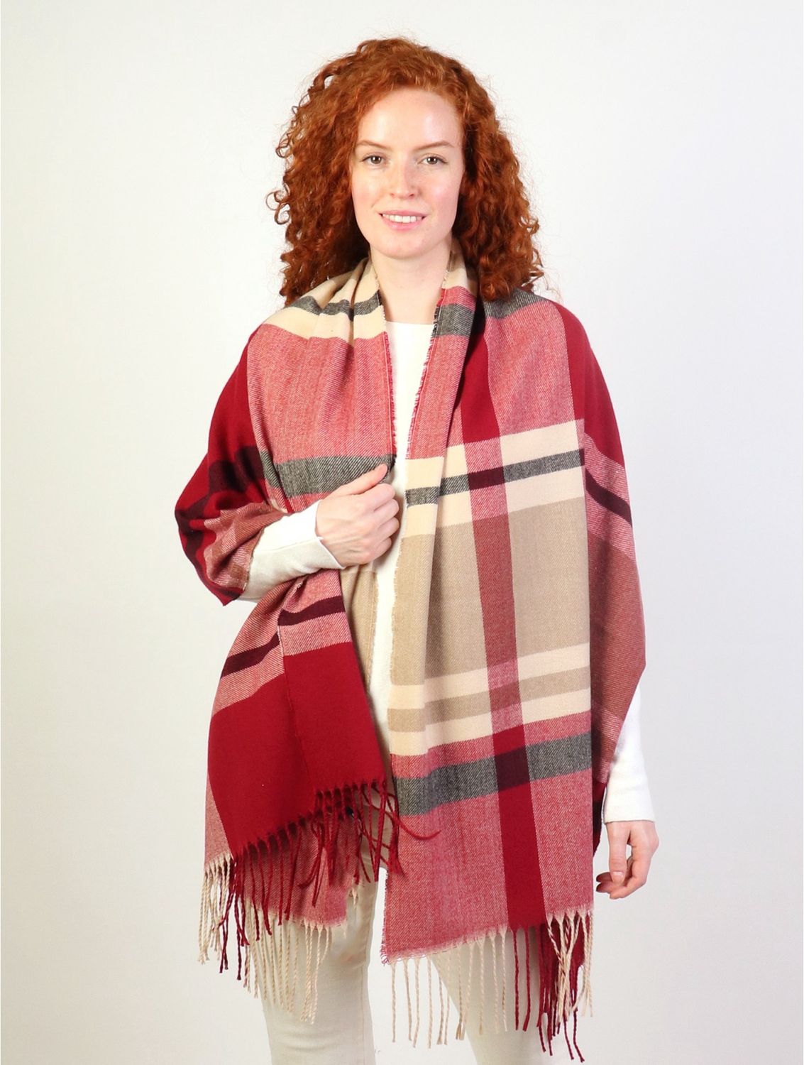 SF18222BUGD - BLANKET SCARF - BURGUNDY STRIPES