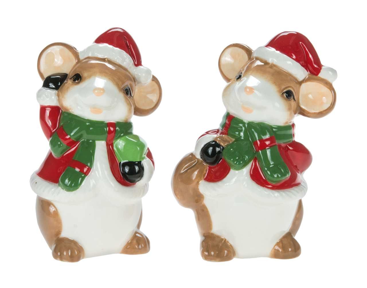 D4465 - SALT + PEPPER - 4&quot; MOUSE W/SANTA HAT
