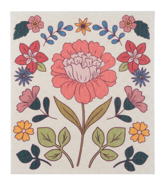 CG199362 - WILDFLOWER REUSABLE DISH CLOTH, DESIGN: FLORAL W/WHITE BACK GROUND