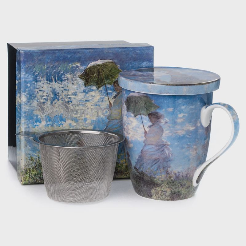 MC020146 - MONET/WOMAN WITH PARASOL - TEA MUG W/INFUSER &amp; LID