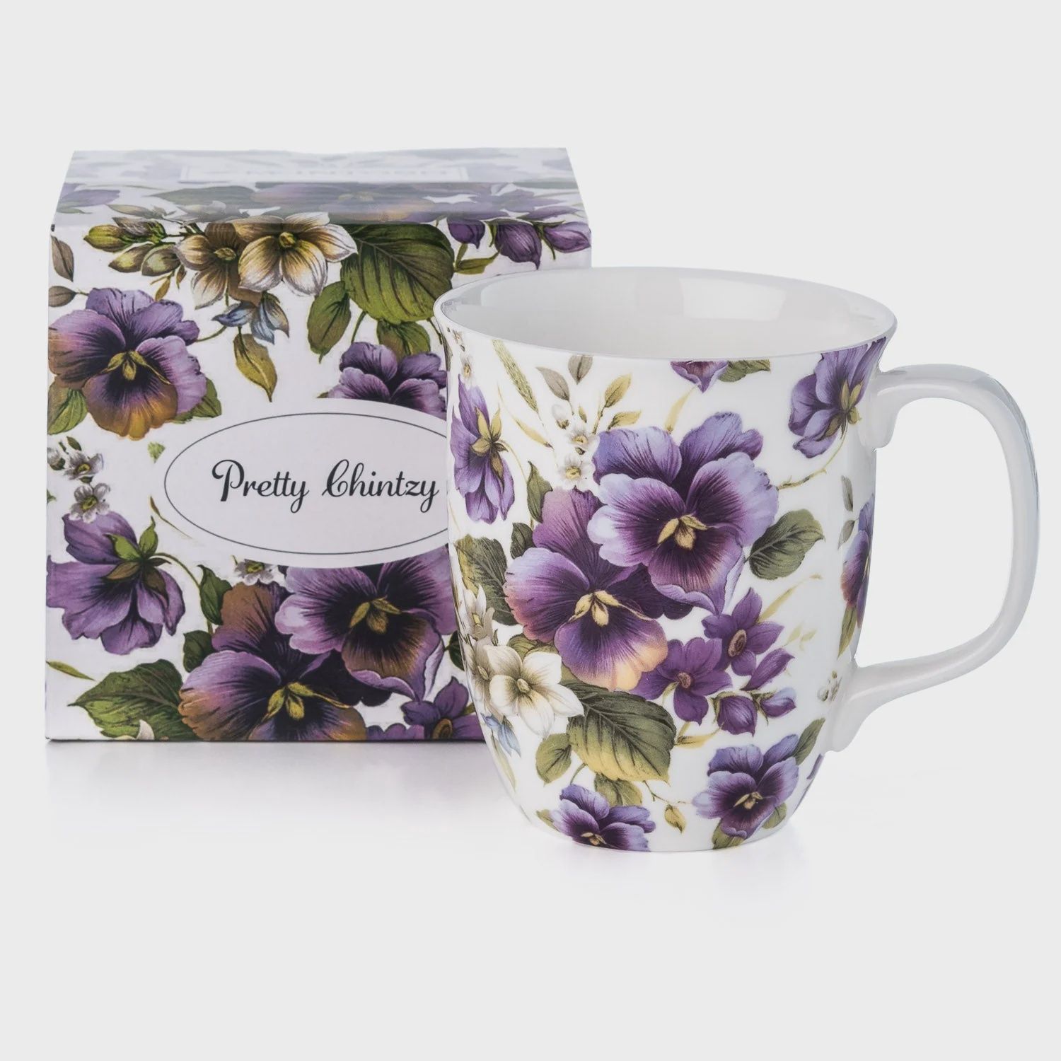 MC0301 - PRETTY CHINTZY PURPLE PANSIES - JAVA MUG