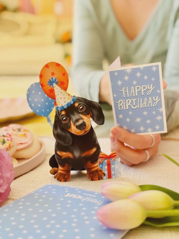 327-7448 - MINI BIRTHDAY PUPPY - POP-UP  CARD