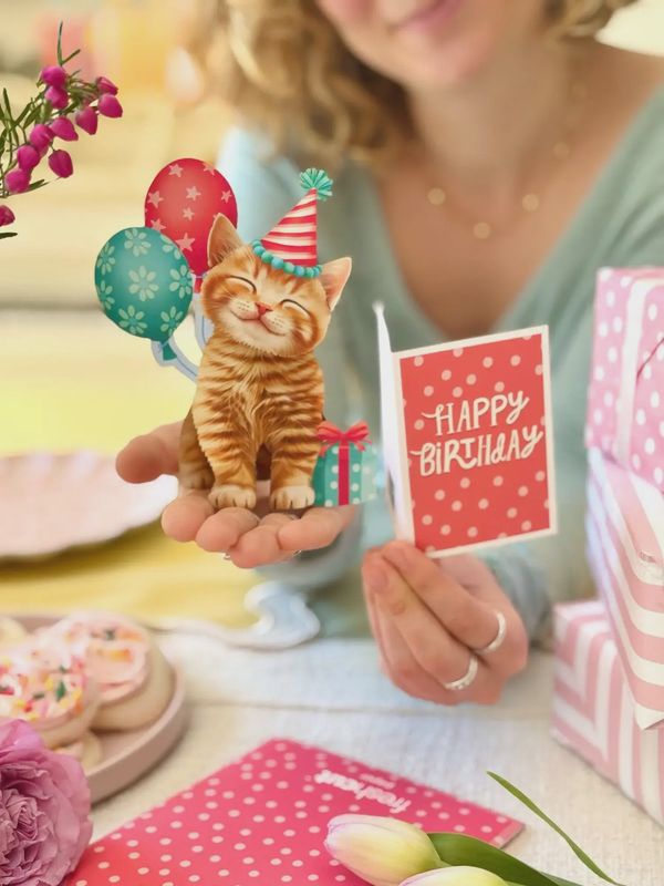 327-7449 - MINI BIRTHDAY KITTEN - POP-UP CARD