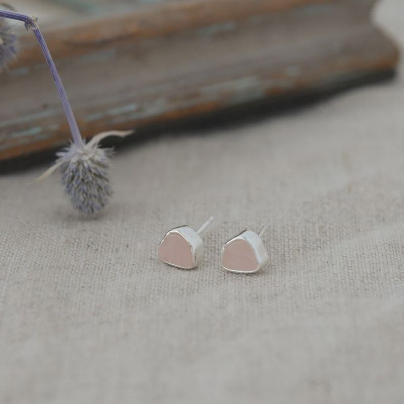 FLECKS-S-RSE QRTZ - FLECK STUDS-SILVER-ROSE QUARTZ