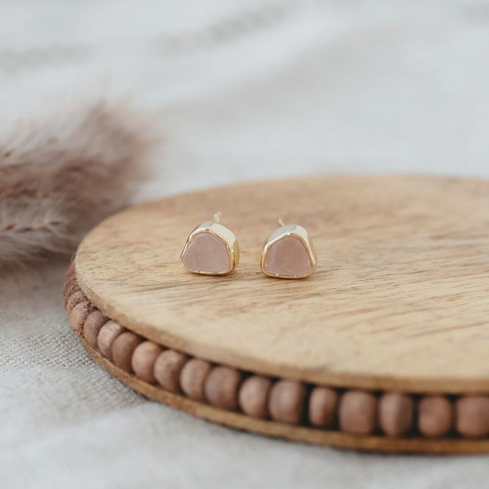 FLECKS-S-RSE QRTZ - FLECK STUDS-SILVER-ROSE QUARTZ