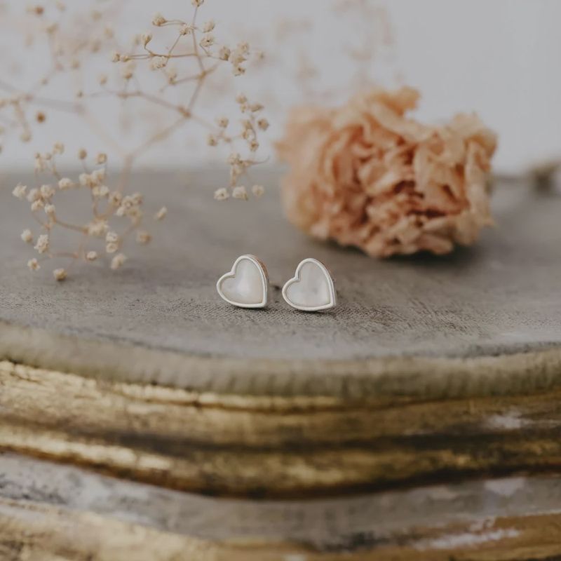 HEARTSTONES-S-MOP - HEART OF STONE STUDS-SILVER-MOTHER OF PEARL
