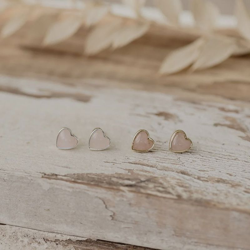 HEARTSTONES-S-RSE QRTZ - HEART OF STONE STUDS-SILVER-ROSE QUARTZ