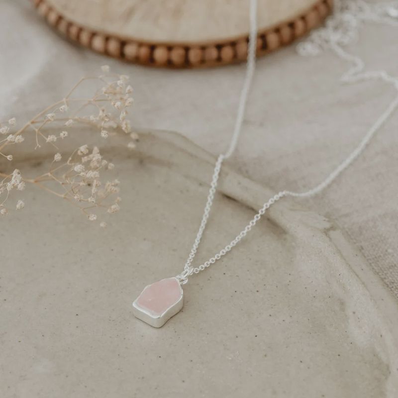 STONEFLECKN-S-RSE QRTZ - STONE FLECK NECKLACE-SILVER-ROSE QUARTZ