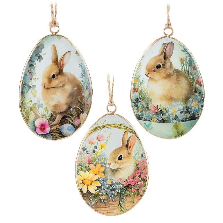 37-IMPRINT-136 - VINTAGE BUNNY EGG ORNAMENT / 3ASST