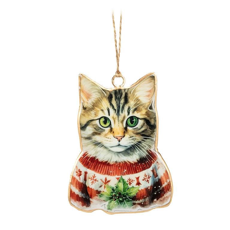 37-IMPRINT-128 - TABBY CAT IN SWEATER ORNAMENT
