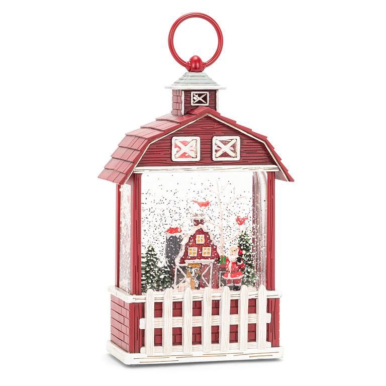 27-MARVEL-2085 - BARN SHAPED GLITTER LED LANTERN-RED