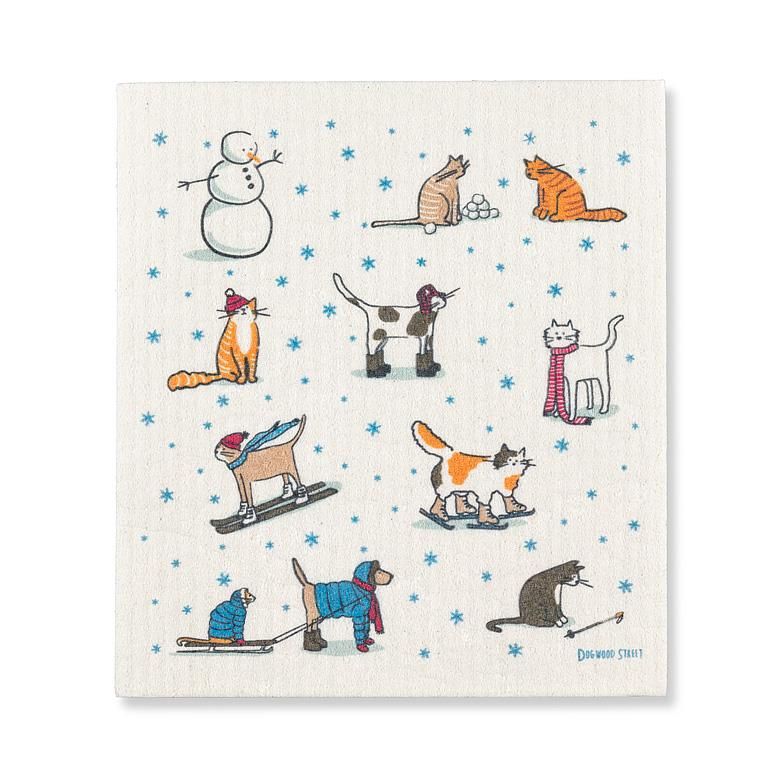 20-ASD-WINTERCATS - WINTER SPORTS CATS DISHCLOTH