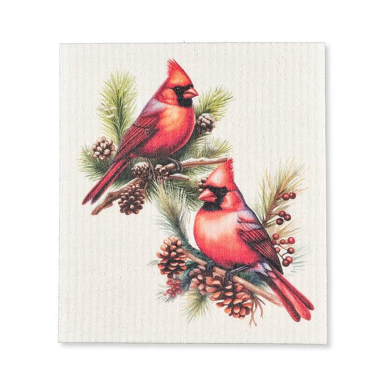 20-ASD-ABX-231 - CARDINALS &amp; PINE CONES DISHCLOTH