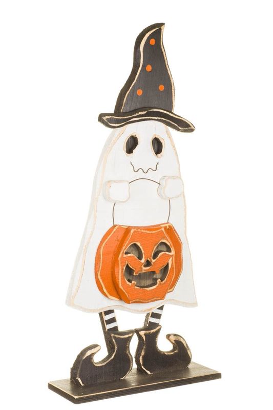 S3041 - PORCH SITTER - WOODEN GHOST W/WITCH HAT