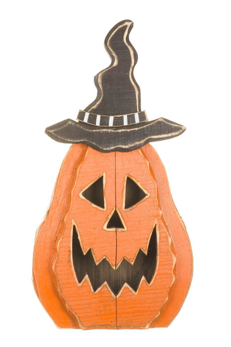 S3035 - PORCH SITTER - WOODEN JACK-O-LANTERN PUMPKIN