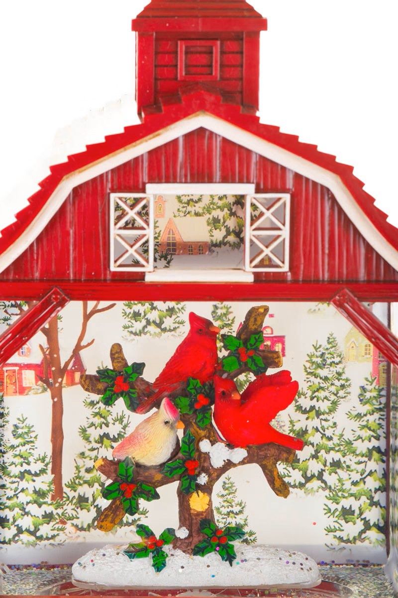 CB9078 - SNOW GLOBE - RED BARN WITH CARDINALS