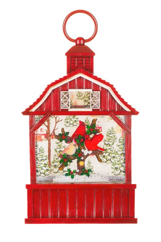CB9078 - SNOW GLOBE - RED BARN WITH CARDINALS