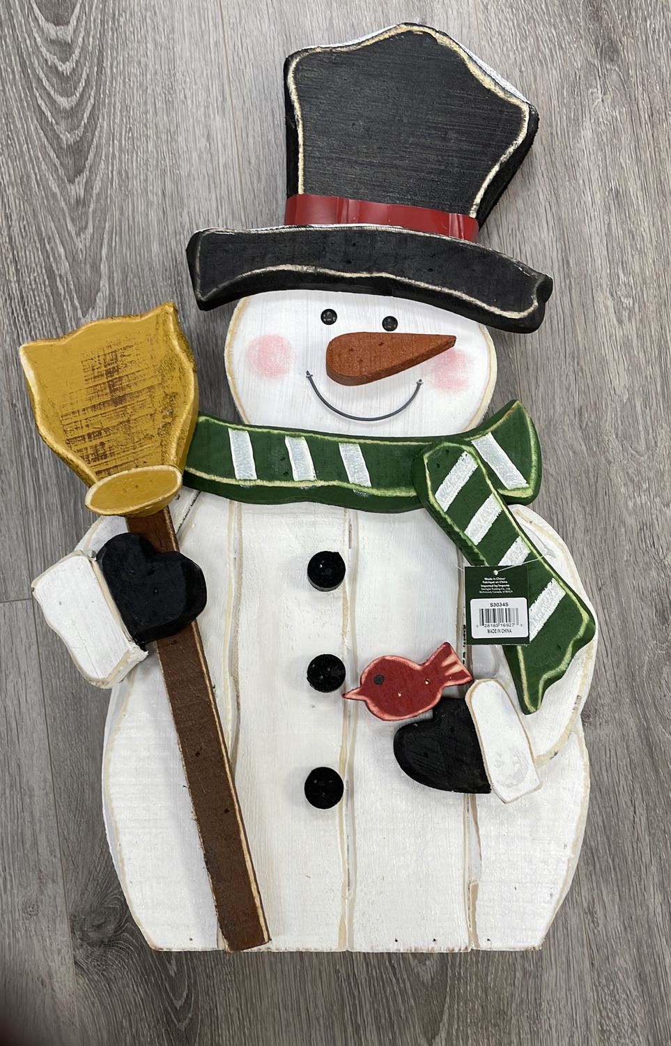 S3034S - PORCH SITTER - WOODEN SNOWMAN W/ROBIN