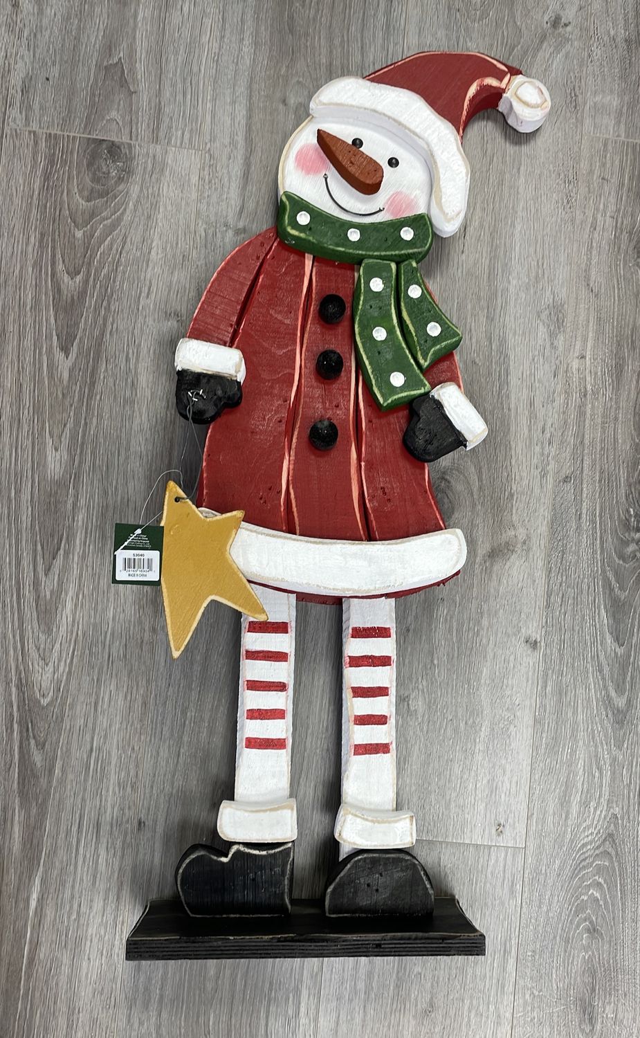 S3040 - PORCH SITTER - WOODEN SNOWMAN W/STAR